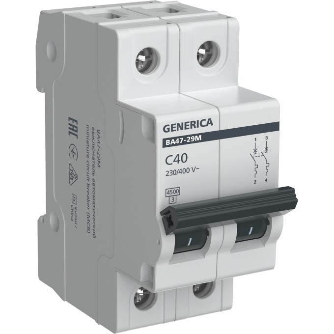 Автоматический выключатель IEK GENERICA ВА47-29М 2P 40А 4,5кА C MVA21-2-040-C-G